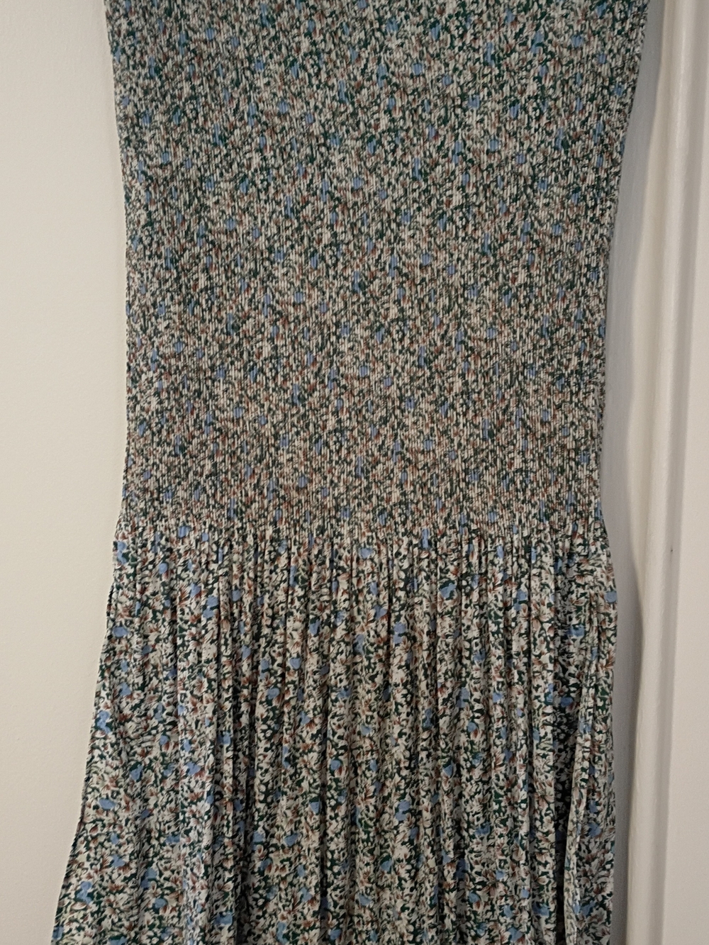 Lush Green Floral Skirt  with Blue and Brown Accents Large